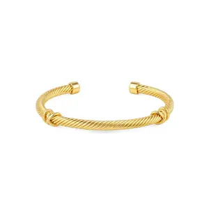 Aprilery Twisted Cable Cuff Bracelet with Wrapped Knot Accent – Stylish Open Bangle for Women, Perfect for Daily Wear