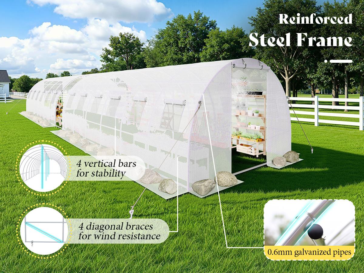 [Ships in 2 Boxes] AMERLIFE 34x10x7 FT Large Walk-in Tunnel Greenhouse for Outdoors with Watering System 2 Zipper Rolling Doors, Heavy Duty Greenhouse Enhanced Galvanized Steel Frame 14 Windows