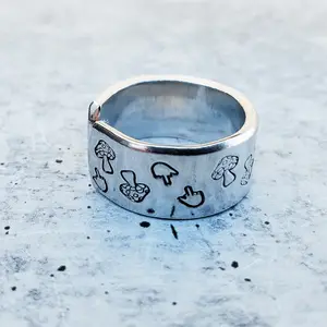 Sterling Silver Mushroom Middle Finger Wide Band Ring