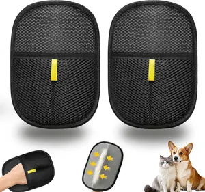 Static pet hair removal glove brush, reusable cat and dog static hair removal device beauty glove brush tool, suitable for sofas, clothes, carpets, curtains (black -2 pieces)