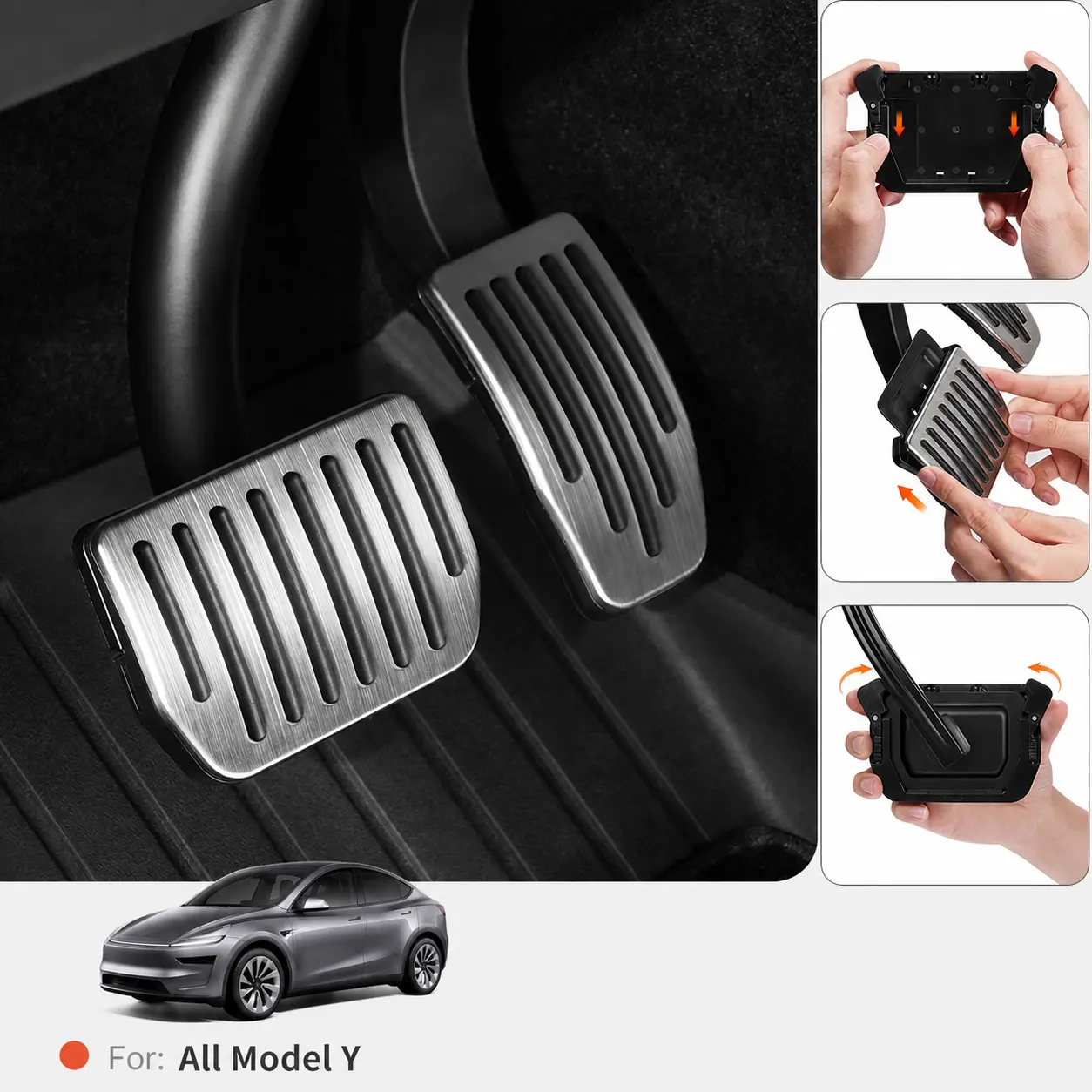 YONZEE Performance Pedal Covers for Tesla Model Y 2020-2026 & Model 3 2017-2026, Compatible with Juniper & Highland, Snap-Lock 304 Stainless Steel Brake & Accelerator Pedals, Non-Slip Sport Replacement Accessories