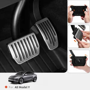 YONZEE Performance Pedal Covers for Tesla Model Y 2020-2026 & Model 3 2017-2026, Compatible with Juniper & Highland, Snap-Lock 304 Stainless Steel Brake & Accelerator Pedals, Non-Slip Sport Replacement Accessories