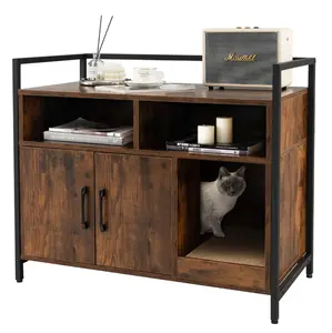 Giantex Cat House Litter Box Enclosure | Decorative Cat Washroom Cabinet with Front Entry, Privacy Protection and Hidden Litter Storage for Indoor Cats, pet furniture, cat supplies