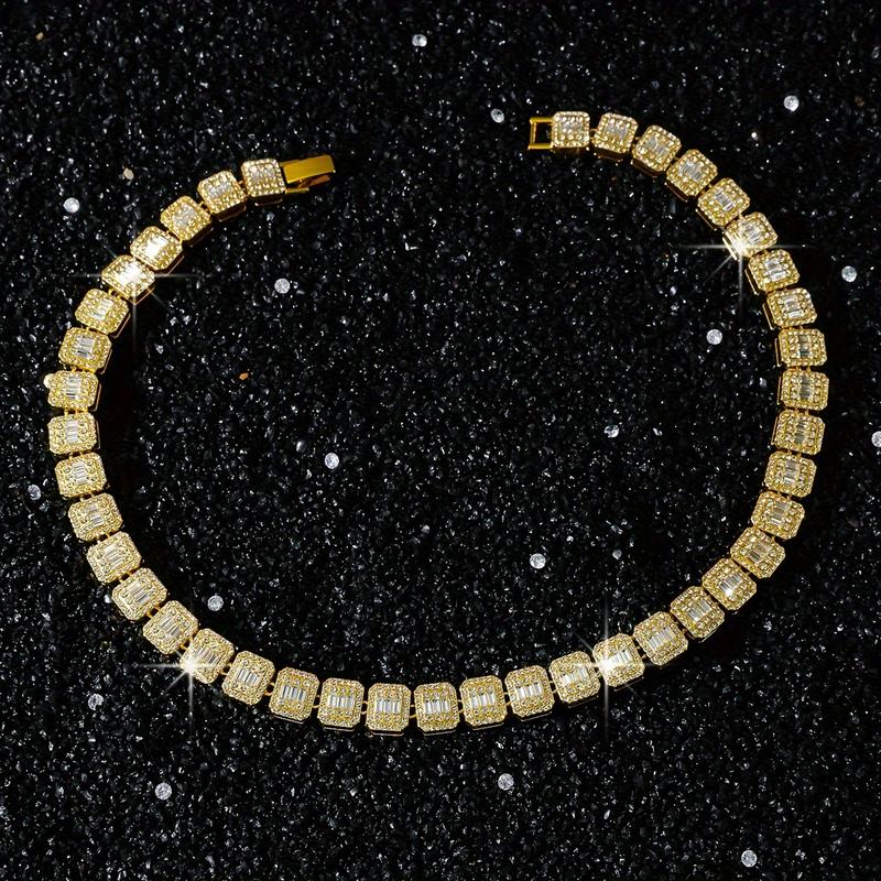 Unisex Hip Hop 12mm 16" 18" 20" Iced Baguette Cubic Zirconia Choker Chain Necklace Jewelry Men Women