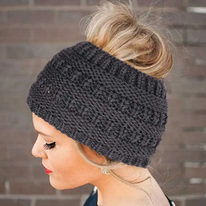 Women Headwrap Ponytail Beanies Hat Winter Caps