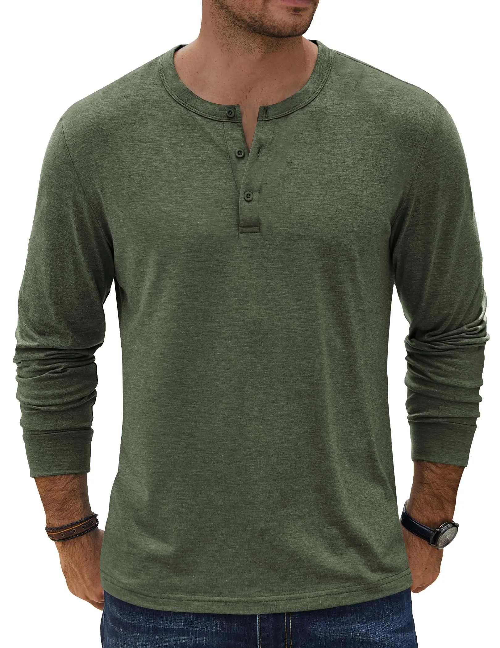 COOFANDY Men's Henley T-Shirt Long Sleeve Casual Lightweight Pullover Shirts Soft Stretch Basic Tees Fall Tops