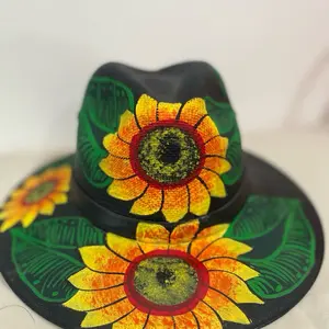 Women's Hat with Painted Sunflowers - Stylish and Trendy