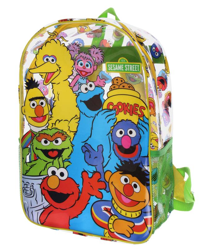 Sesame Street Elmo Big Bird Cookie Monster Clear Travel Backpack For Daily Use 17"