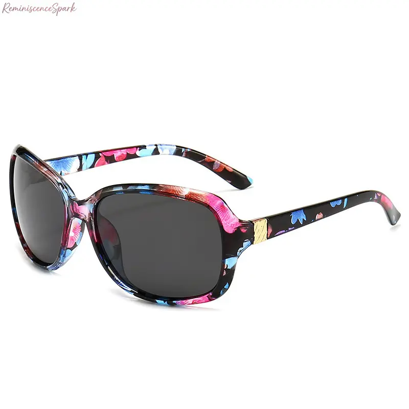 Vintage Trendy Sunglasses for Women, Retro Floral Print Sun Protective Eyewear with Polarized Lenses & UV400 for Beach, Daily Wear