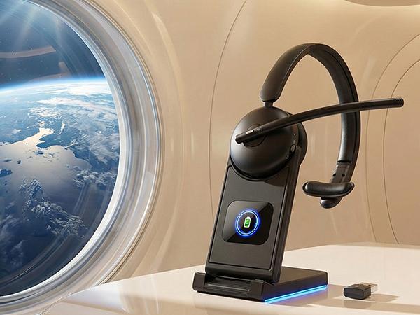 Wireless Headset with Mic for Work, Bluetooth Headphones with Microphone (Noise Cancelling) & Charging Base, Wireless Headset for Work from Home/Office/Call Center/PC/Computer/Teams/Zoom/Skype/Laptop