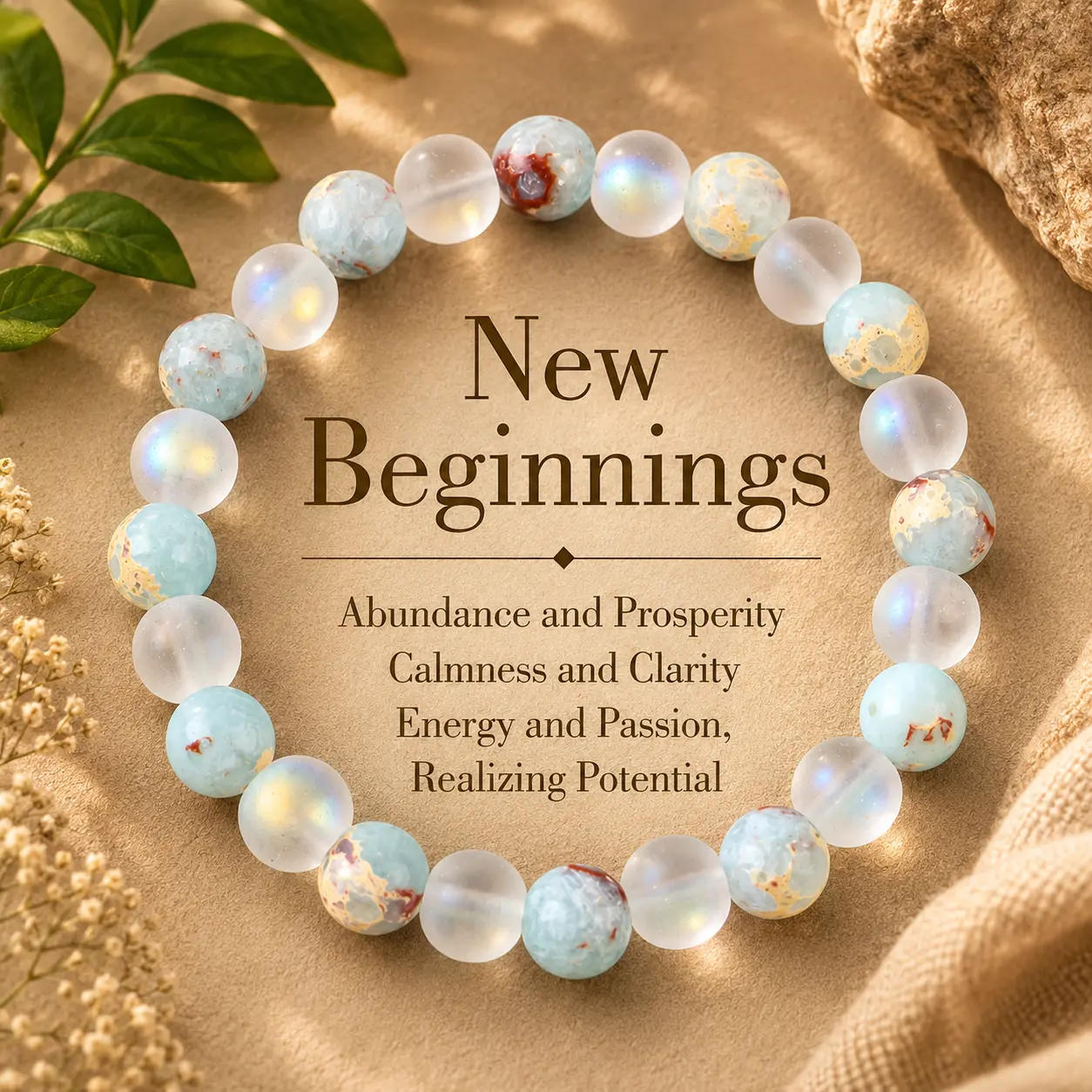 Unisex Beaded Healing Bracelet - 1pc, 15-20cm Elastic Band, Healing Quartz & Sea Sediment Crystal Mix, Adult Costume Jewelry for Energy Balancing, Prosperity, Clarity, Symbolism, Daily Wear, Versatile Design