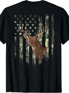Men's and Women's Vintage American Flag and Deer Print T-Shirt