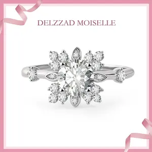 Delzzad 1ct Starburst Ring Daisy Cluster Band Ring Engagement Ring Band VVS Synthetic Moissanite Ring Jewelry S925 Perfect Birthday Engagement Wedding Anniversary Christmas Valentine's Day Gift