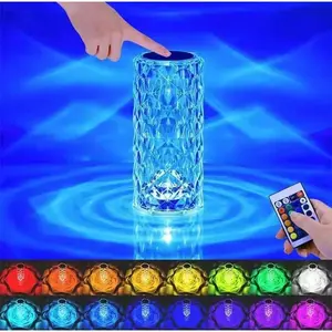 LED Rose Atmosphere Light Crystal Table Lamp, Home Bar Decoration, Touch Recharging Romantic Atmosphere Touch Night Light with 24-Button Remote Control & USB-C Charging Christmas Gift