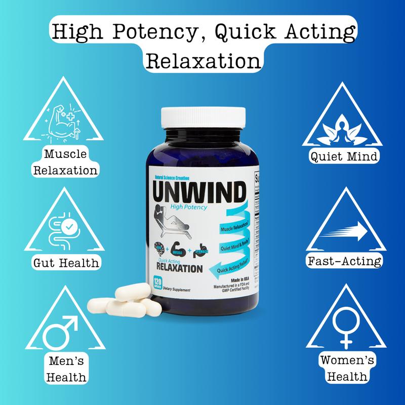 Unwind - Relaxation & Recovery Supplement with Magnesium, Lemon Balm, Shilajit & Ginger - Supports Calm, Muscle Recovery, and Restful Sleep - 120 Capsules - Made in USA