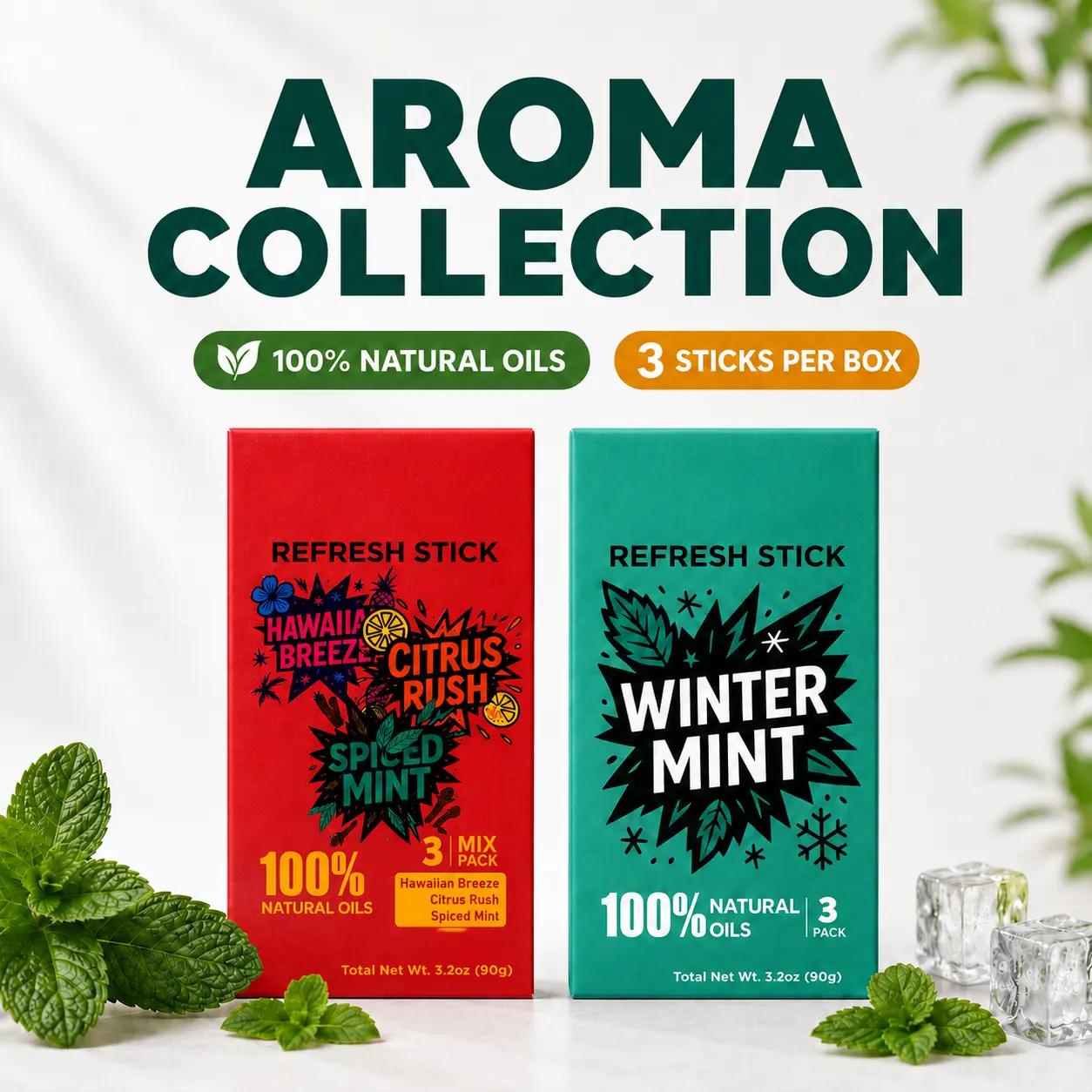 Refreshing Aromatherapy 3 Sticks per Box, Refreshing Cooling Sensation I Portable for Daily Use Natural
