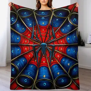 Red Blue Spider Superhero Throw Blanket, Soft Cozy Flannel Bedding, Web Pattern Design, Perfect Gift for Boys, Teens & Comic Book Fans  or If you want custom items ， Leave your customized names in the message, then order the custom item.