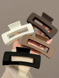 4-piece/1-piece women's black, white, brown 4.13-inch/10.5cm square plastic hair clips, Claw clips, multifunctional, minimalist style, suitable for daily use, gatherings, commuting, and vacations - used for styling, washing, makeup