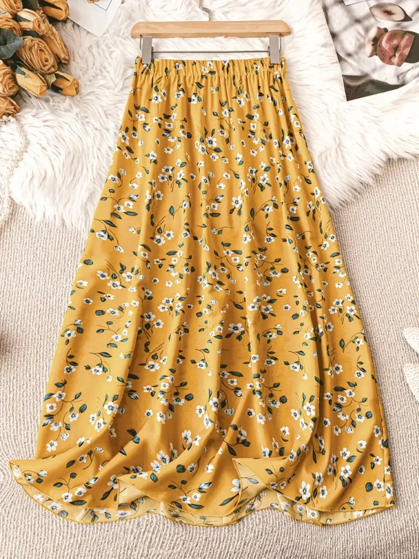 Women's Long Split Skirt Woven, Elastic Waist, Bohemian Boho Floral Pattern, Ditsy, Cute Summer Fashion, Cool and Comfortable Design, Floral printed skirt, Bohemian Summer Skirts