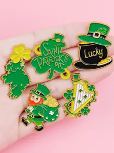 5pcs/set Four-Leaf Clover Enamel Brooch , Fashion Backpack Hat Accessories, Zinc Alloy Badge, Creative St Patrick's Day Gift