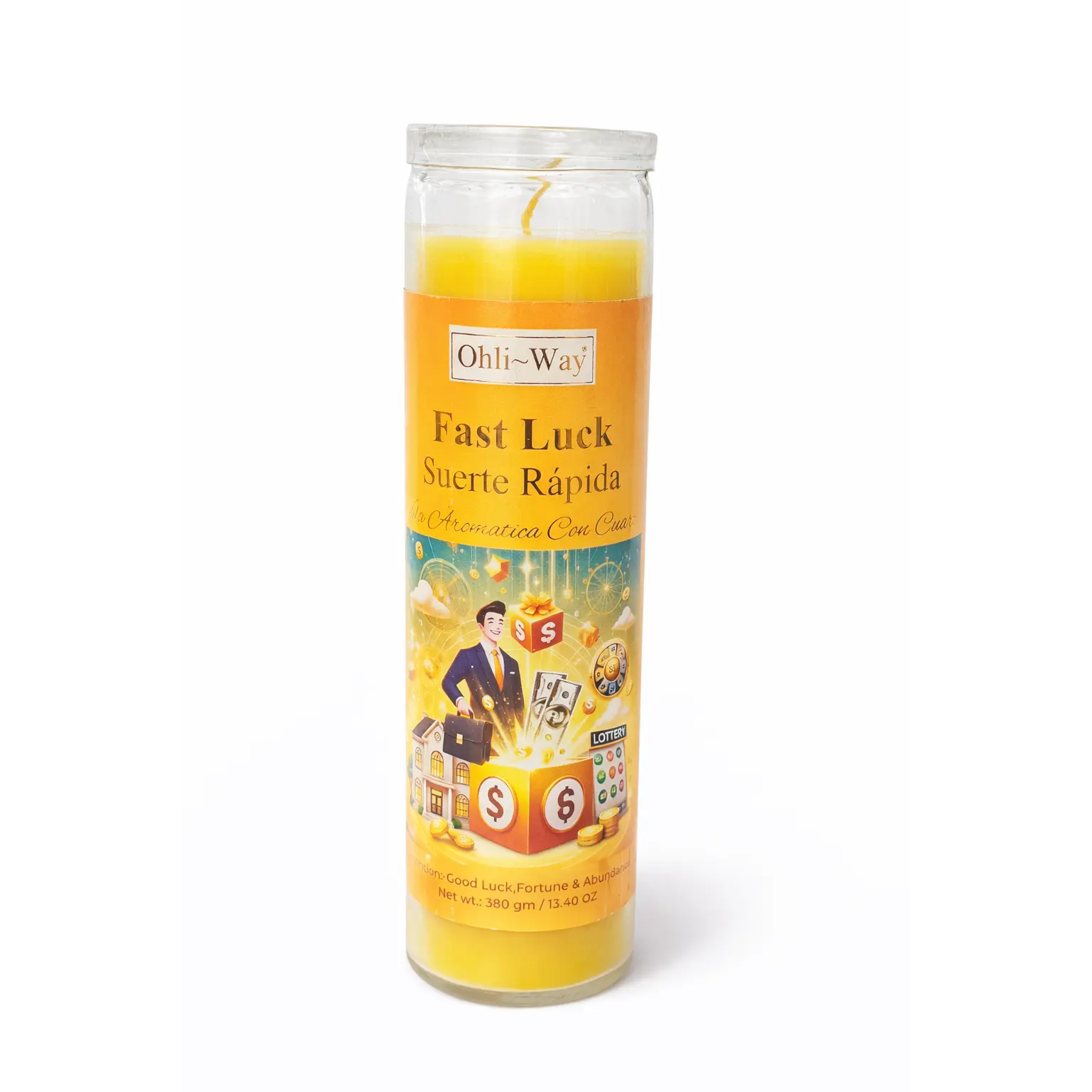 Fast Luck Prepared Candle with Amazonite Quartz