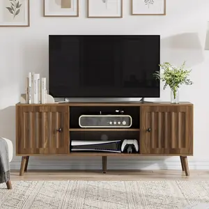  [Bellemave] 55-inch Wooden TV Stand| Adjustable Storage Shelves| 2 Vertical Groove Doors| Living Room Storage Cabinet| Entertainment Center With Storage Space