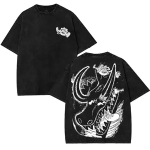 Lufi JoiBoy One Pice RetroVintage Unisex Anime Manga Acid Washed Lightweight Cotton Tshirt Gift For Anime Fan Tees Vintage Shirts T-shirt Men's Graphic Round Neck Fabric Menswear Top Oversized Black Casual Crewneck Summer Piece Devil Fruit