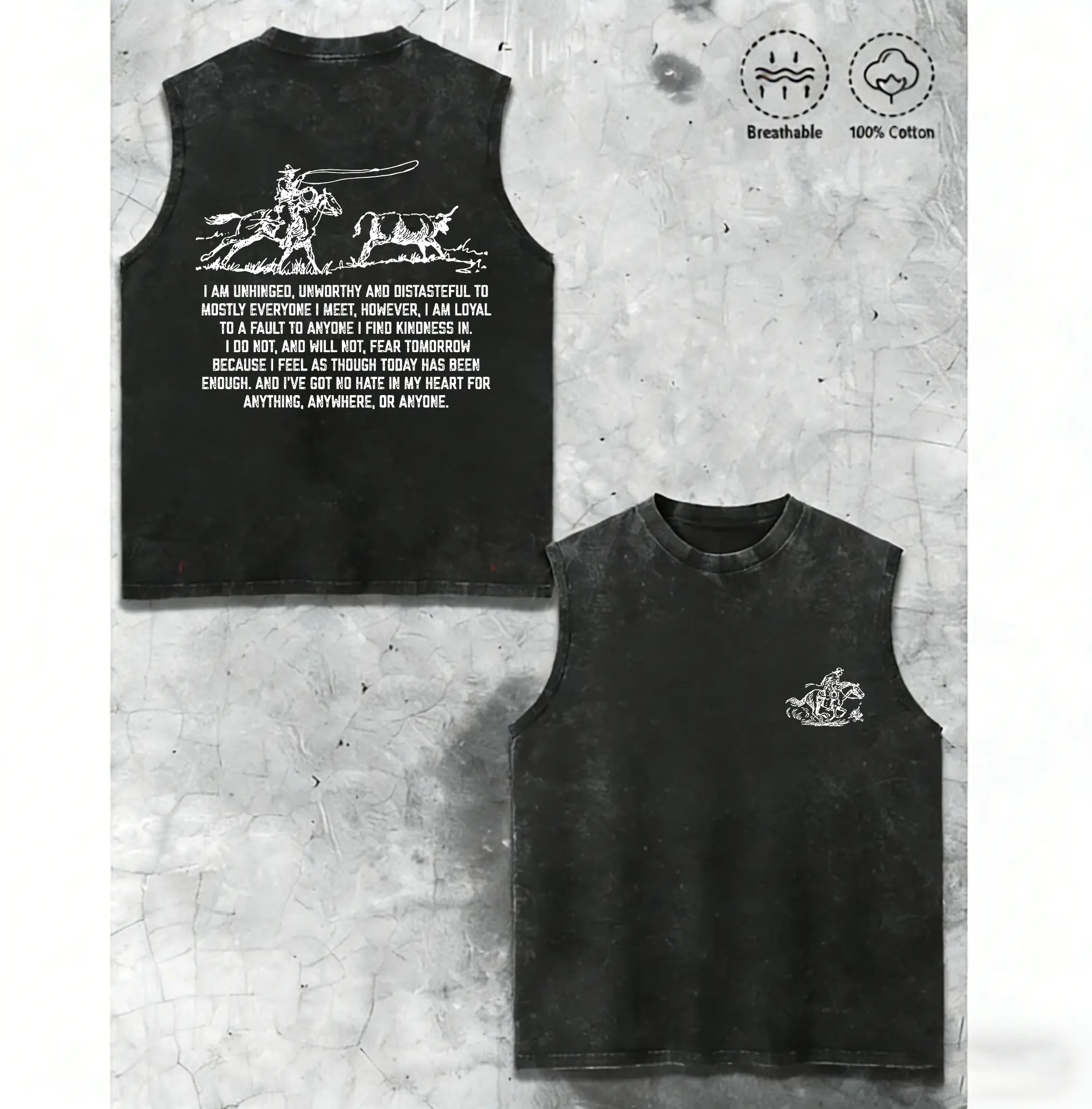 Retro Country Music Graphic Washed Vest Cowboy Song Lyrics Soft Washed Cotton Casual Summer Top for Men