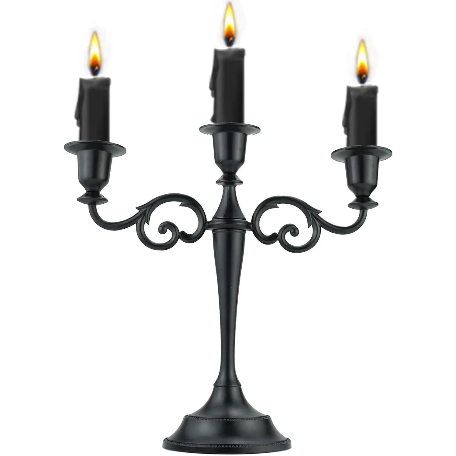 3-Arm Black Candelabra Halloween Centerpiece Taper Holder| Halloween Table Decoration,Black Candelabra Centerpiece for Formal Events, Wedding,,
