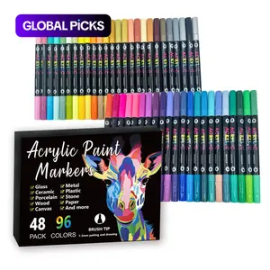Acrylic Paint Markers Set, 96/120 Colors Dual Tip, Acrylic Brush Marker, DIY Art Supplies for Rock Painting, Canvas, Wood, Crafts, Back-To-School, Christmas Gift #GLOBAL PICKS