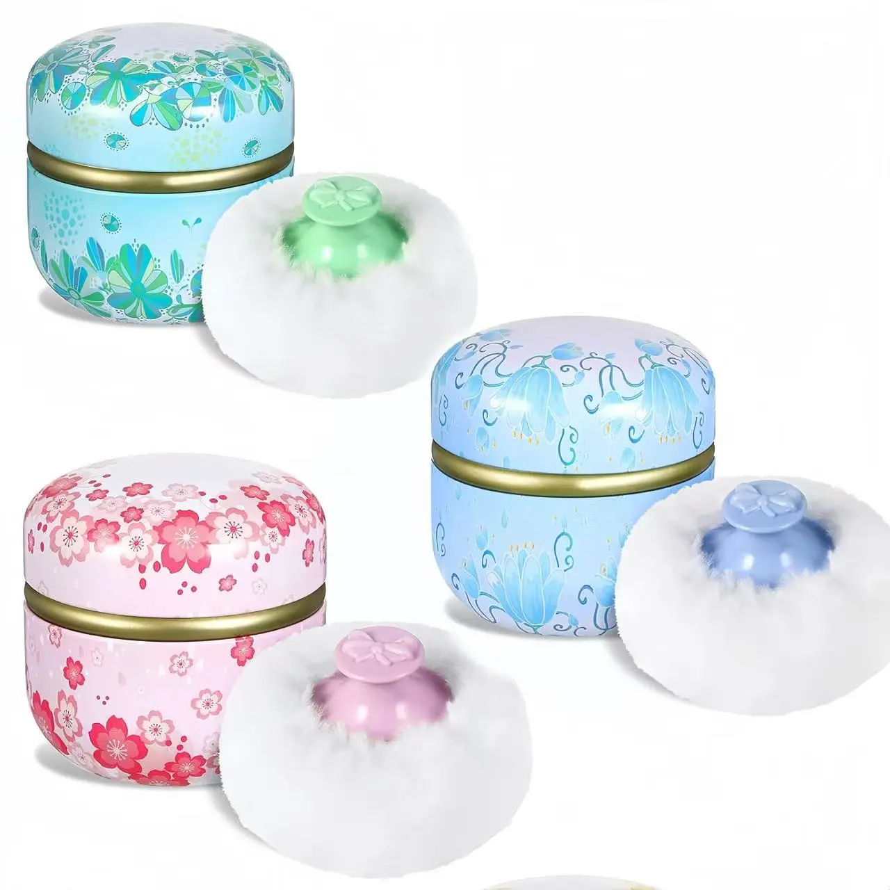 Body Powder Puff and Container, 3.35" Portable Dusting Powder Container with Soft Puff Loose Powder Case Box Jar with Lids for Baby Women Home and Travel Use