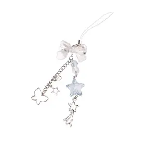 Original Blue Tassel Butterfly Mobile Phone Hanging Chain Pendant Card Book Backpack Keyring Keychain Decor Accessories Ornament