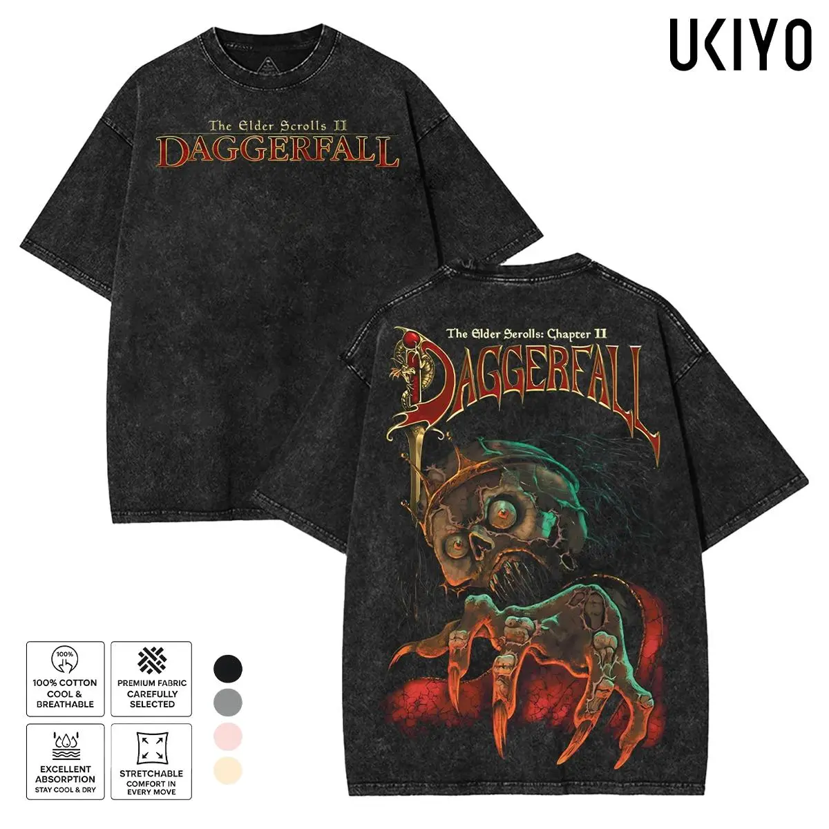 The Elder Scrolls II Daggerfall Graphic Tee | Vintage Mineral Washed Oversized T-Shirt | King Lysandus Heavyweight Cotton Retro Menswear Streetwear Back Print Top