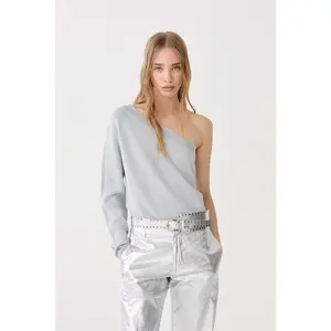 One Shoulder Glitter Knitted Top - Silver
