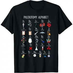 [Pure Cotton Graphics Tee] Phlebotomist Alphabet Nurse Nursing Phlebotomy Lab Week T-Shirt Fabric Summer