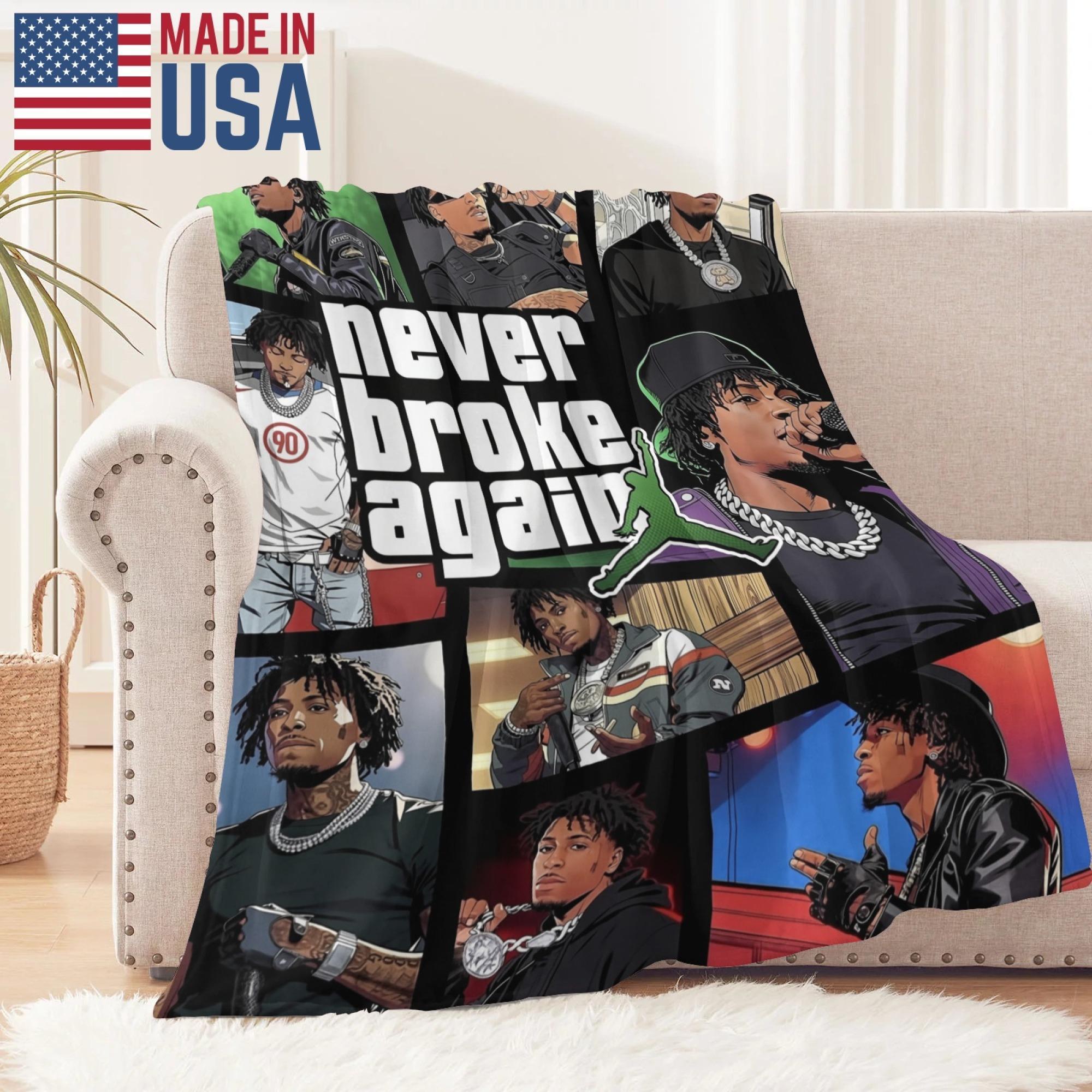 Never Broke Again Collage Flannel Blanket Hip-Hop Throw with YoungBoy Collage & "Never Broke Again" Logo – Ultra-Soft, Cozy, Perfect for Rap Fans, Bedroom Decor, Streetwear Aesthetic and Gifting to Hip-Hop Enthusiasts.