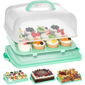 Cake Carrier with Lid and Handle, 12 Capacity Cupcake Holder for Muffin Pies Candies Fruits Snacks Desserts,  for 14x10x4.5" Sheet Cakes, Dishwasher Safe