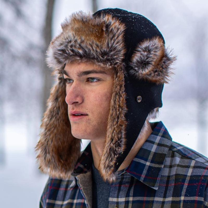 Faux Fur Reflective Aviator Trapper Hat | Warm, Windproof Winter Cap for Outdoor Snow Activities & Cold Weather Protection