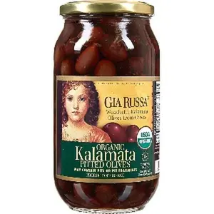 Gia Russa Kalamata Pitted Olives, 33.68oz Glass Jar (Pack of 2, Total of 67.36 Oz)