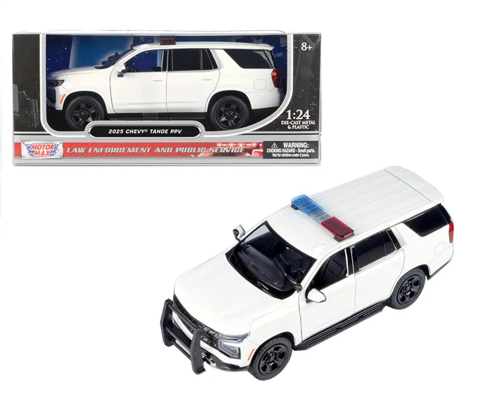 Motor Max 1:24 2025 Chevrolet Tahoe Police Pursuit Vehicle Plain White Law Enforcement and Public Service
