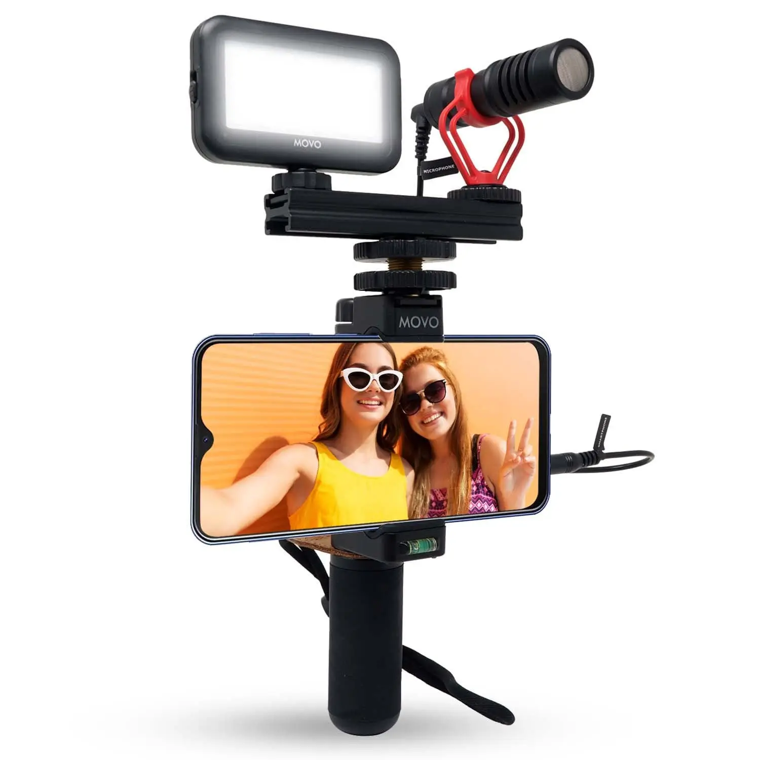 Movo - V1 Video Kit | Smartphone Vlogging Setup with Shotgun Mic, LED Light, Phone Grip & Bluetooth Remote | Professional Audio & Video Accessories