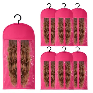 6pcs Wig Storage Bags Set with Hanger, 23.6" X 11.8" Breathable Wig Storage for Multiple Wigs, Easy Carry Home Hair Travel Use