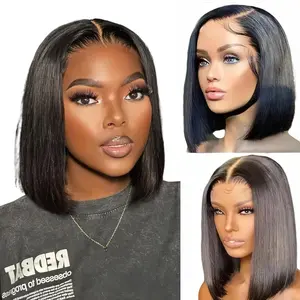 Wear and Go Glueless Bob Wigs Human Hair Pre Plucked Natural Hairline Straight Short Bob Wig 180 Density 4x4 HD Lace Closure Wig Human Hair for Women Brazilian Virgin Hair Natural Black