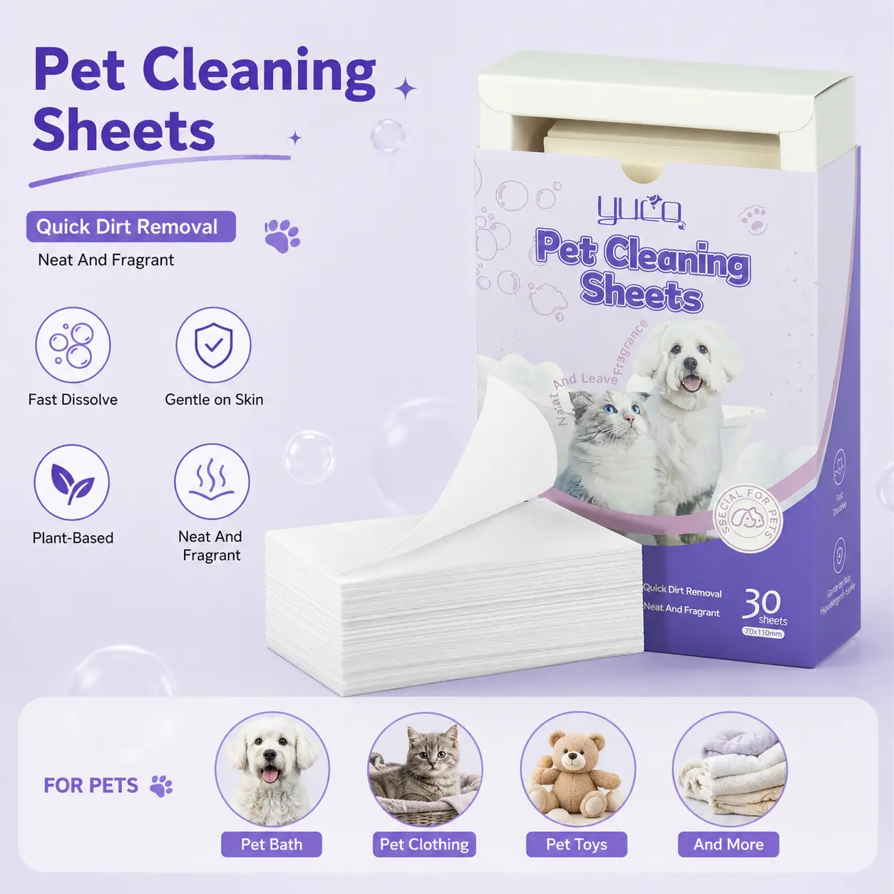 Pet Cleaning Sheets Shampoo Sheets, Fast Dissove and Dense Foamy Liquidles Pet Supplies, for Pet Clothing and Toys Washing, for Dog and Cat Bath, Up to 30 Washes Grooming Removal