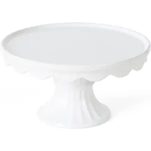10" Round White Stoneware Pedestal Cake Stand, 5.1" Tall - Fits 9" Cakes| Elegeant Display Stand for Parties, Weddings & Desserts