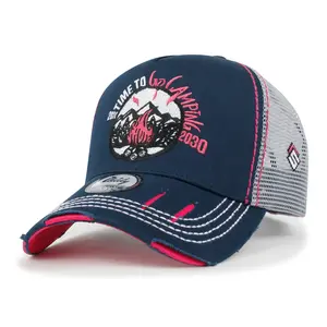 ililily Time To Embroidered Baseball Cap Colorful Stitch Mesh Trucker Hat