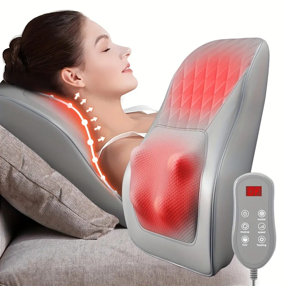 1PC rechargeable heating back and neck massager, with 3D massage, USB charging, ergonomic design, and acupressure massage points - ideal gift for men and women, back massager, suitable for home use, office relaxation, Mother's Day gift Lightweight Black