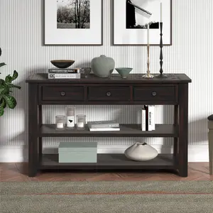 48.82x15.75x30.12 Inch Vintage Solid Wood MDF Console Table, Retro Distressed Entryway Sofa Table with 3 Drawers and 2 Storage Shelves, Multifunctional Accent Sideboard for Hallway Living Room Bedroom