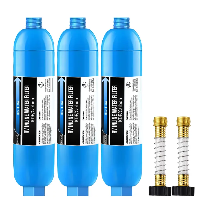 3Pcs RV Water Purification Cartridge Filters with Hose Protectors, Reduces Lead, Fluoride, Chlorine, Bad Taste & Odor, Suitable for RVs, Boats