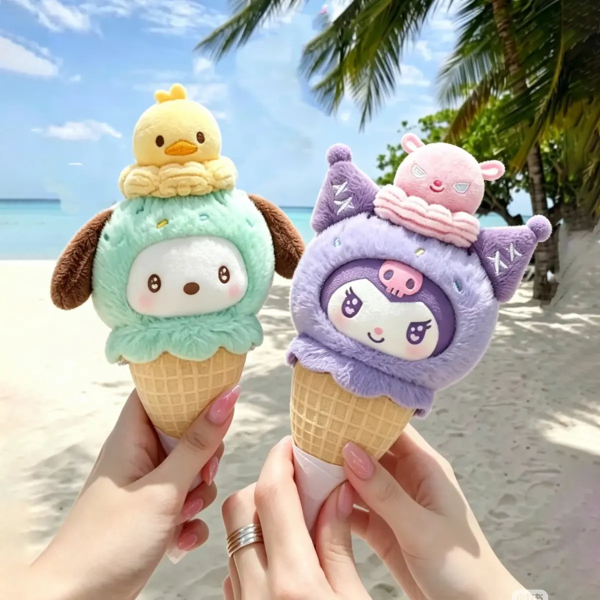 Sanrio Family Little Ice Cream Cone Series Plush Hanging Accessories Blind Boxes Cute Bag Accessories